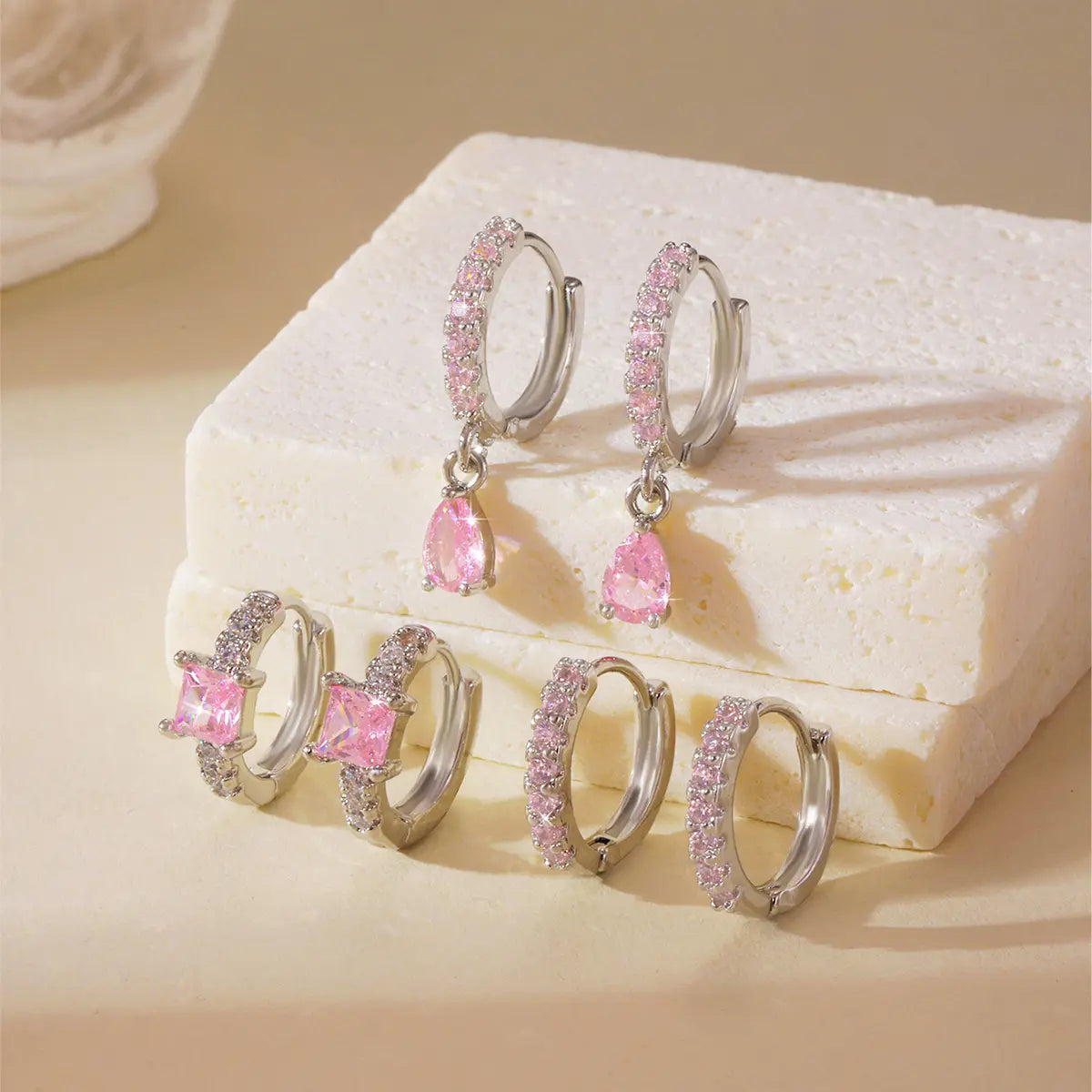 3-Pair CZ Hoop Earring Set
