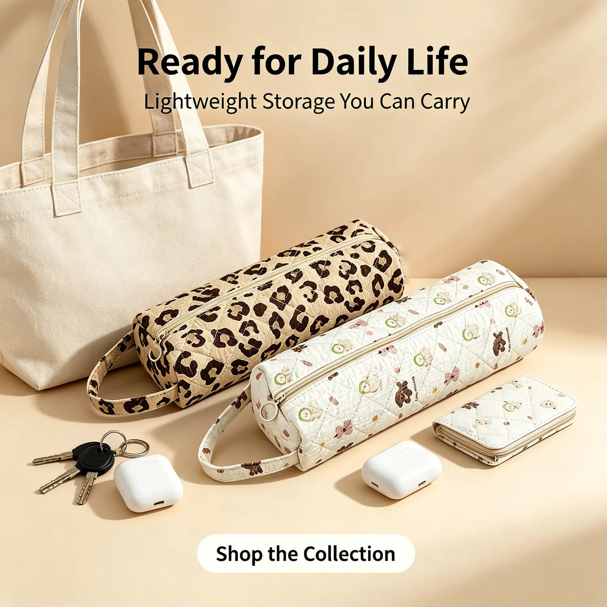 Quilted Long Toiletry Organization Bag