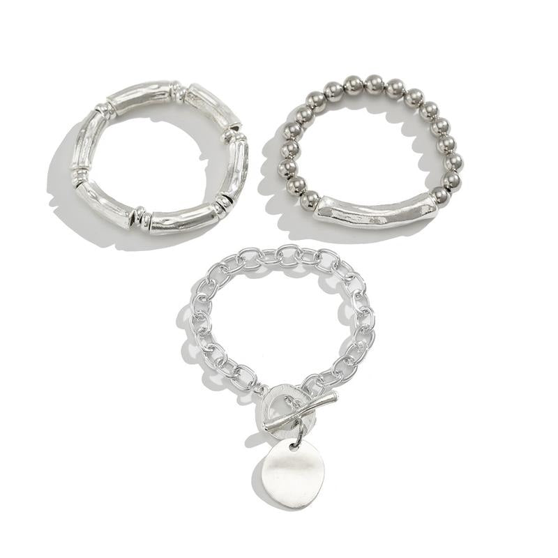 3pc Chunky Lock & Toggle Clasp Bracelet Stack