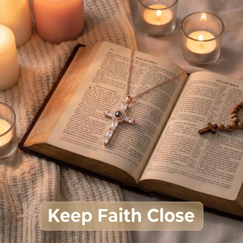 Lord's Prayer Message Cross Necklace