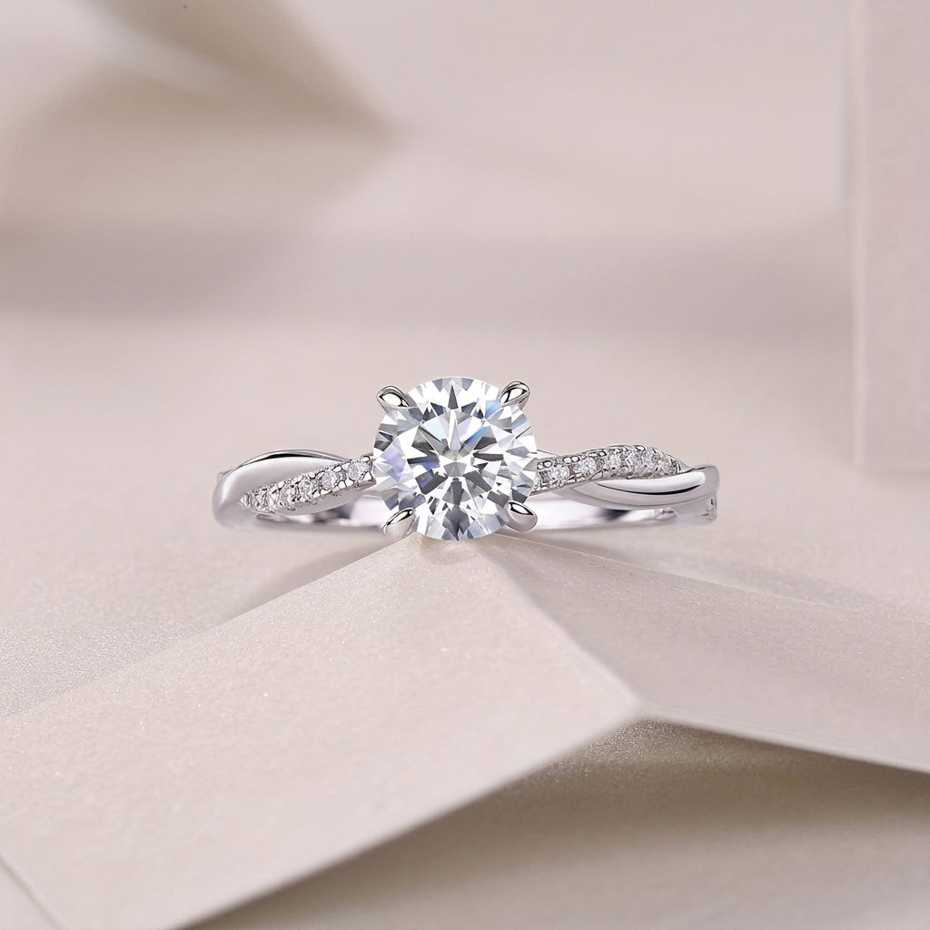 Intertwined Pave Band Solitaire Ring