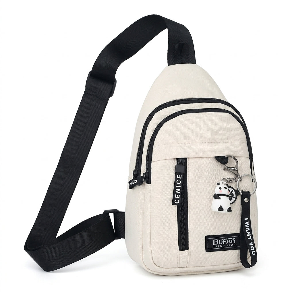 Everyday Multi Pocket Sling Bag with Animal Pendant