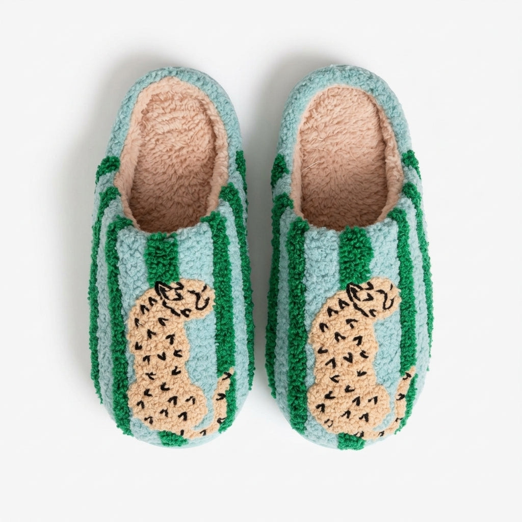 Leopard Cozy Fuzzy House Slippers