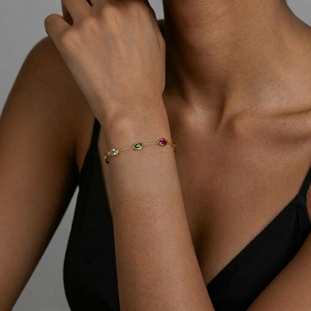 14k Teardrop Rainbow CZ Bracelet