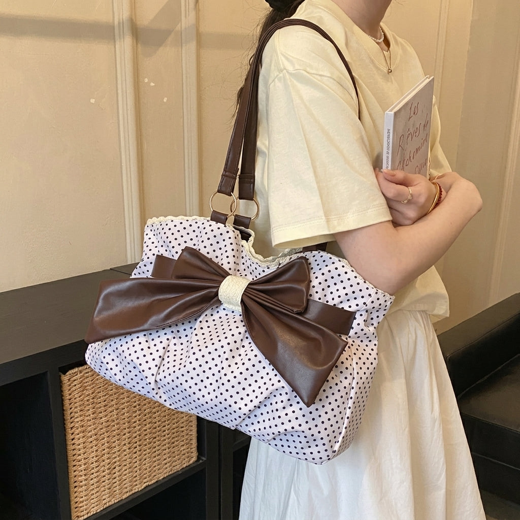 Polka Dot Bow Accent Shoulder Bag