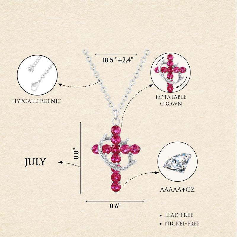 Dainty Birthstone Cross & Crown Necklace