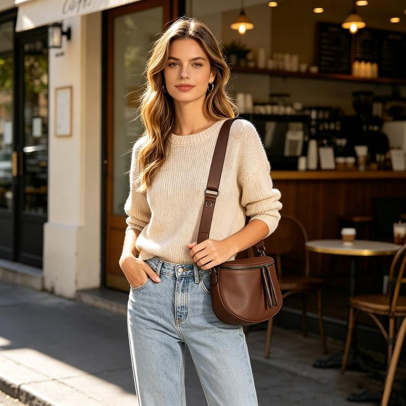 Half-Moon Cross Body Bag With Detachable Pouch