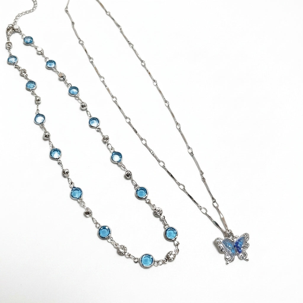 2pc Elegant Butterfly Satellite Crystal Necklace