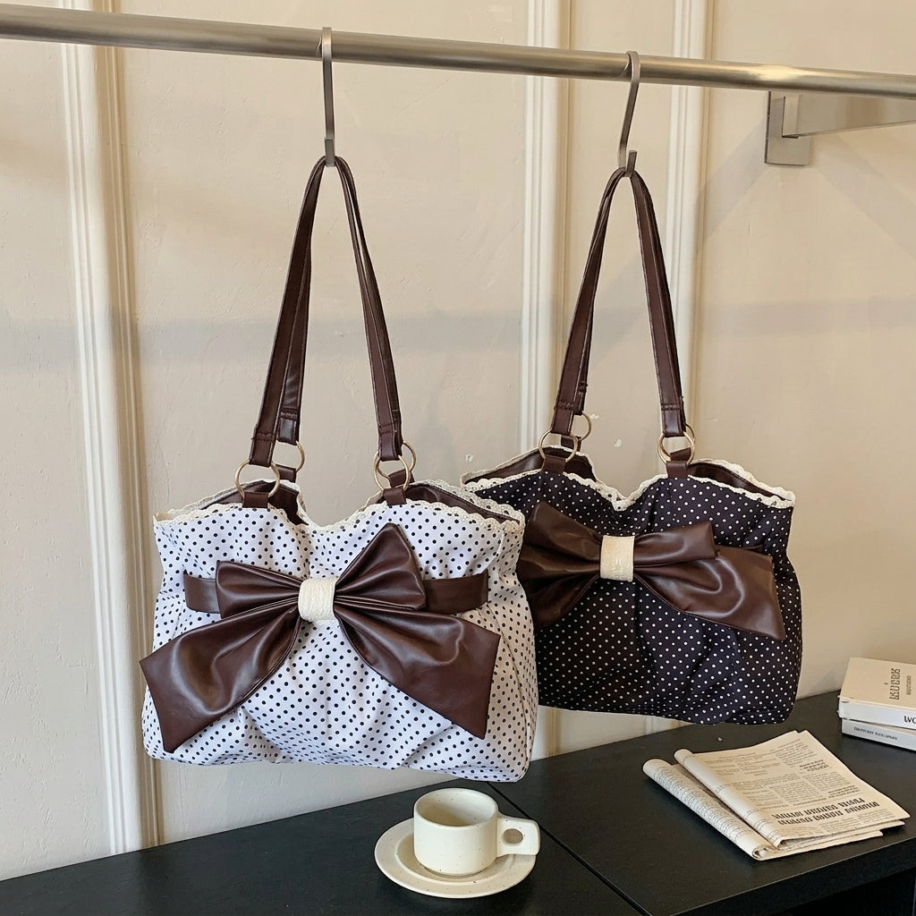 Polka Dot Bow Accent Shoulder Bag