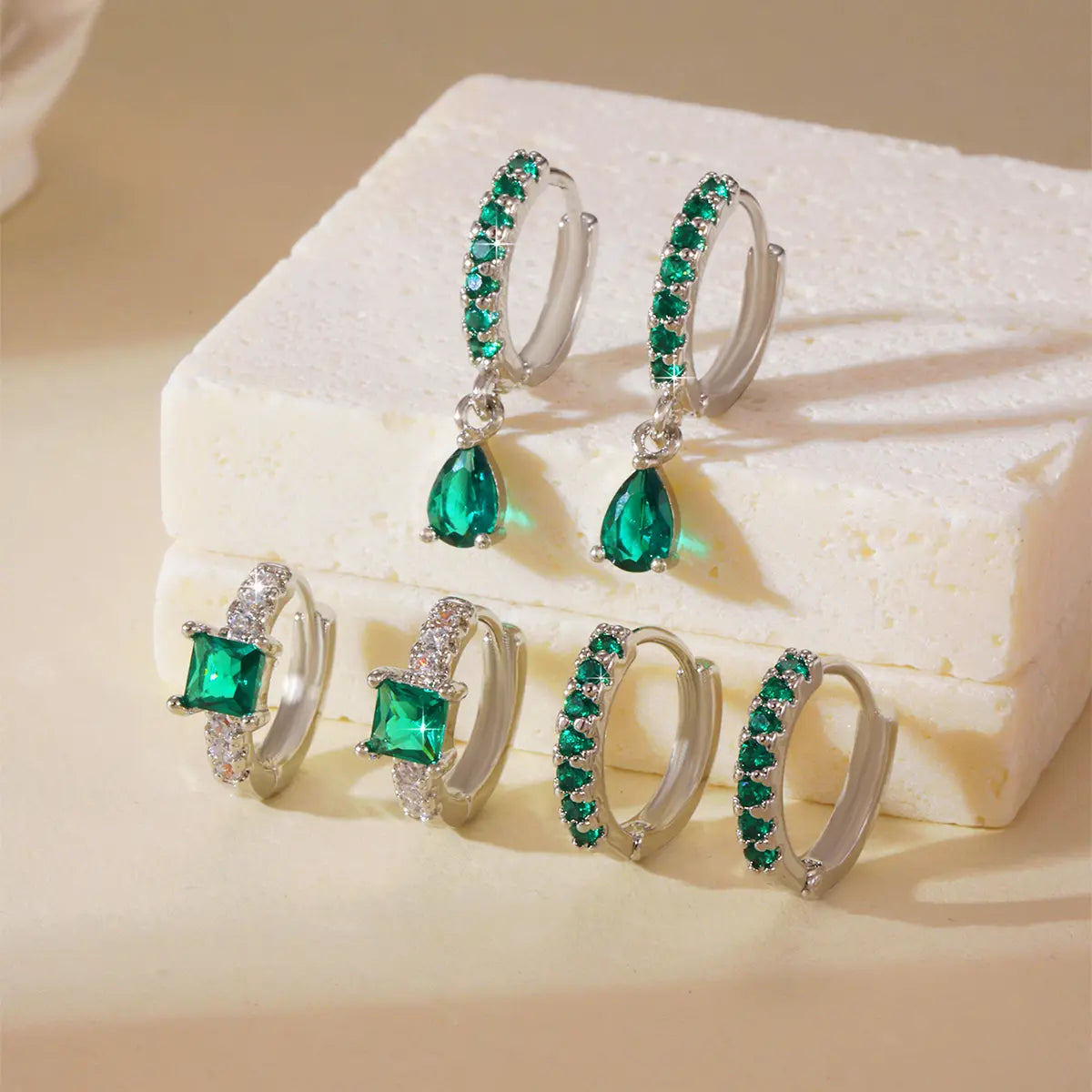 3-Pair CZ Hoop Earring Set