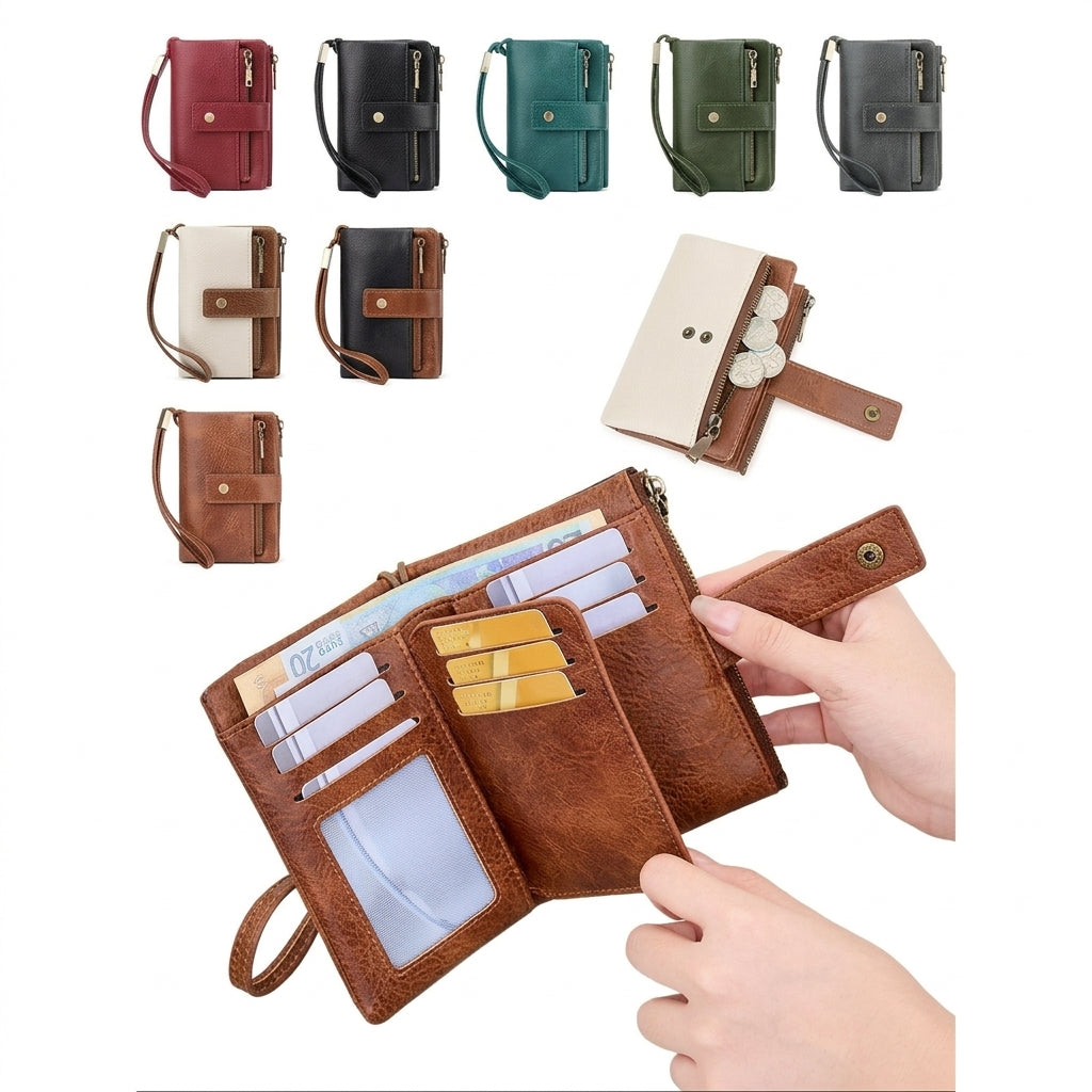 RFID Blocking Elegant Zipper Buttoned Wallet