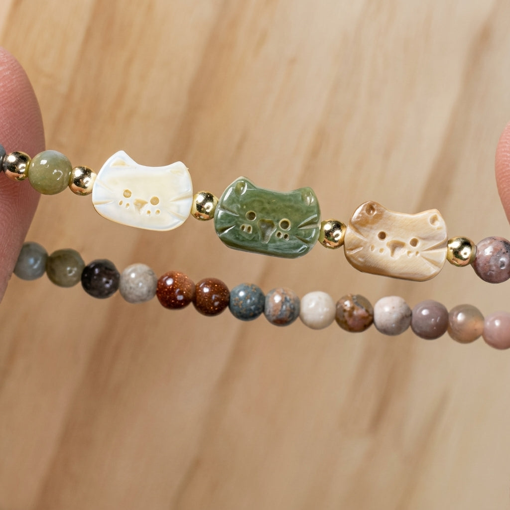 Trio Cat Face Beaded Bracelet