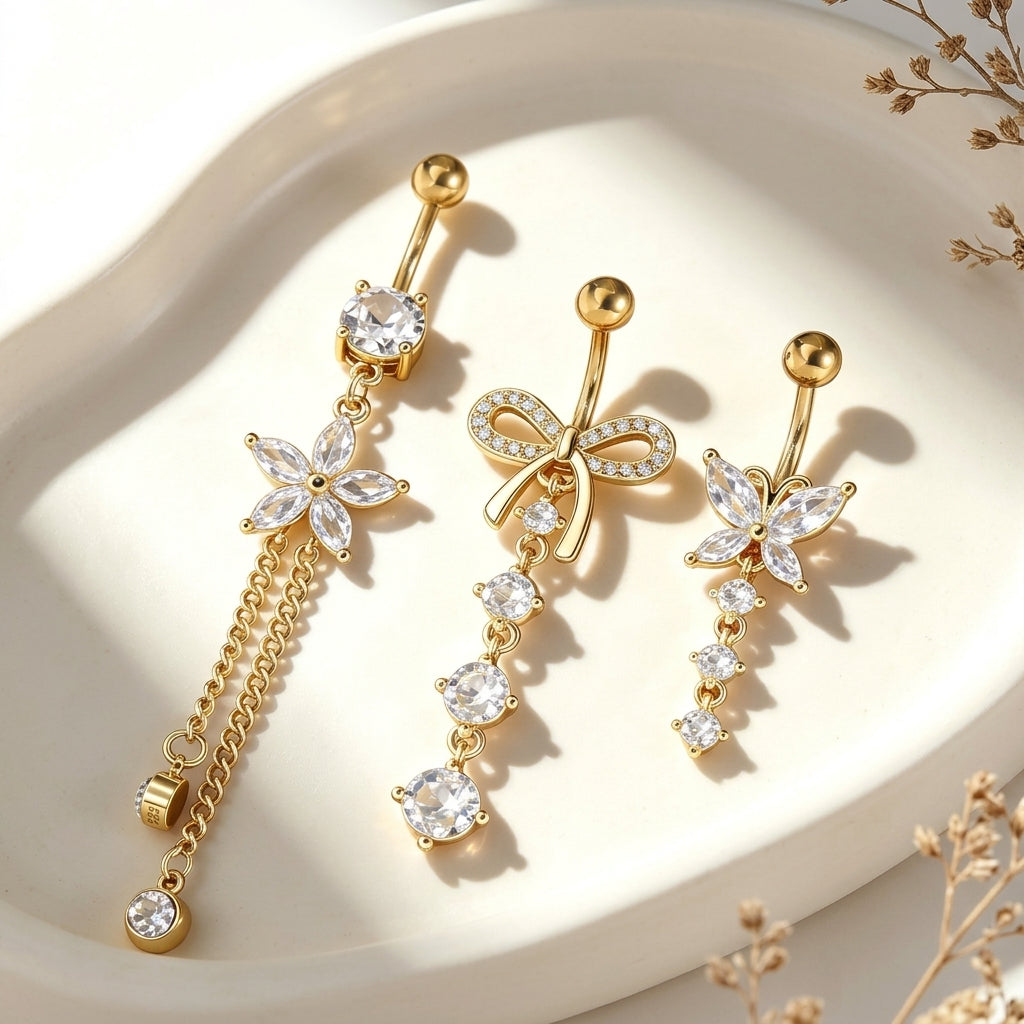 3pc Y2K Dangle Belly Ring Set