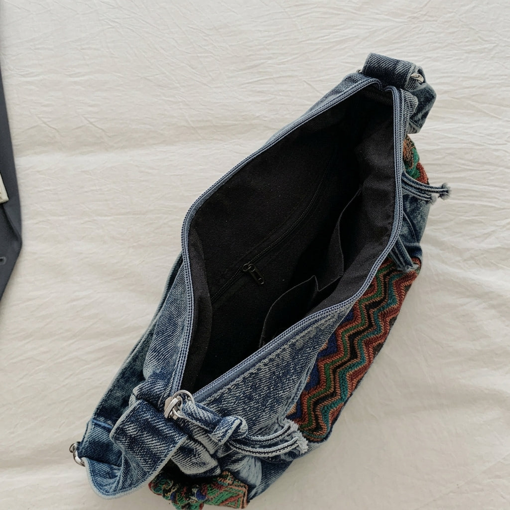 Vintage Denim Patchwork Shoulder Bag