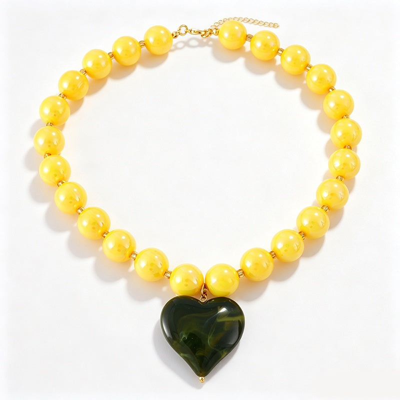 18k Boho Chunky Heart Bead Necklace