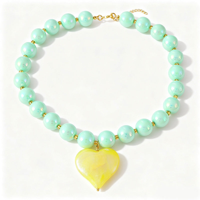 18k Boho Chunky Heart Bead Necklace