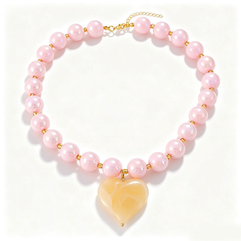 18k Boho Chunky Heart Bead Necklace
