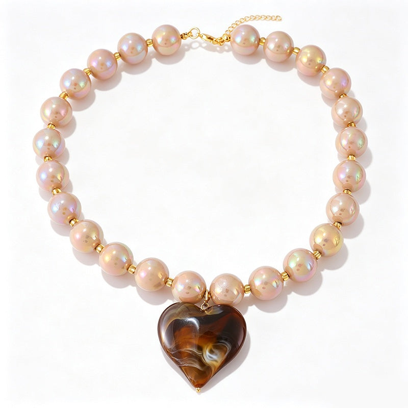 18k Boho Chunky Heart Bead Necklace