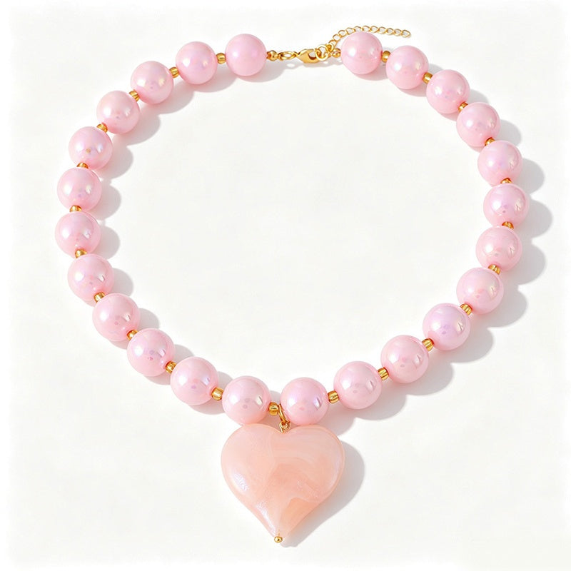 18k Boho Chunky Heart Bead Necklace