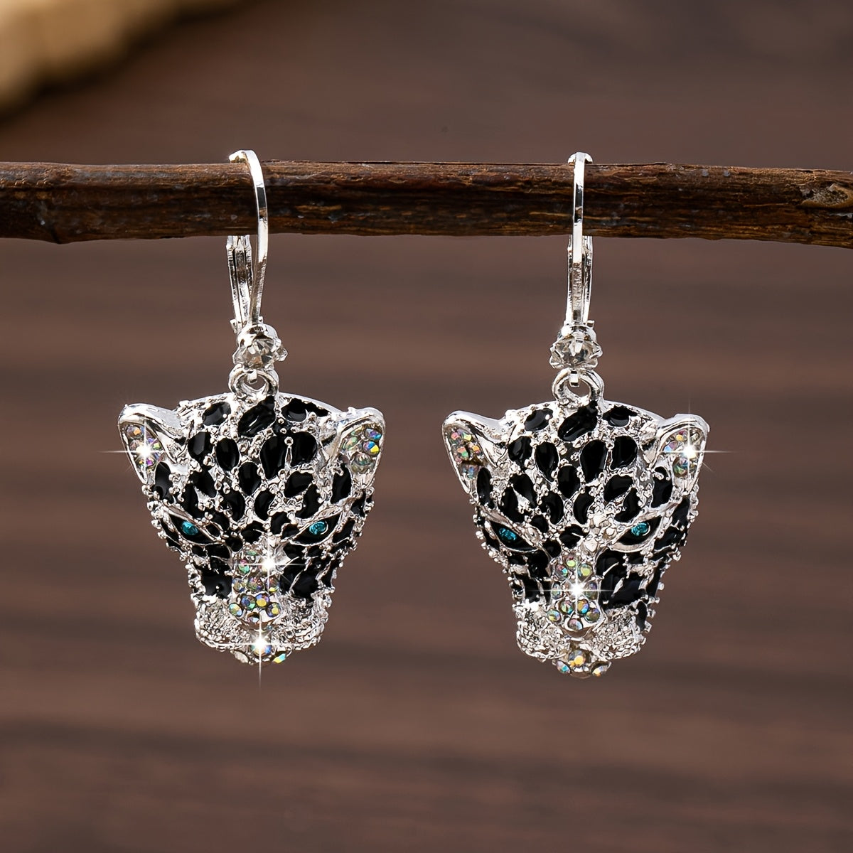 Leopard Head CZ Accented Drop Earrings