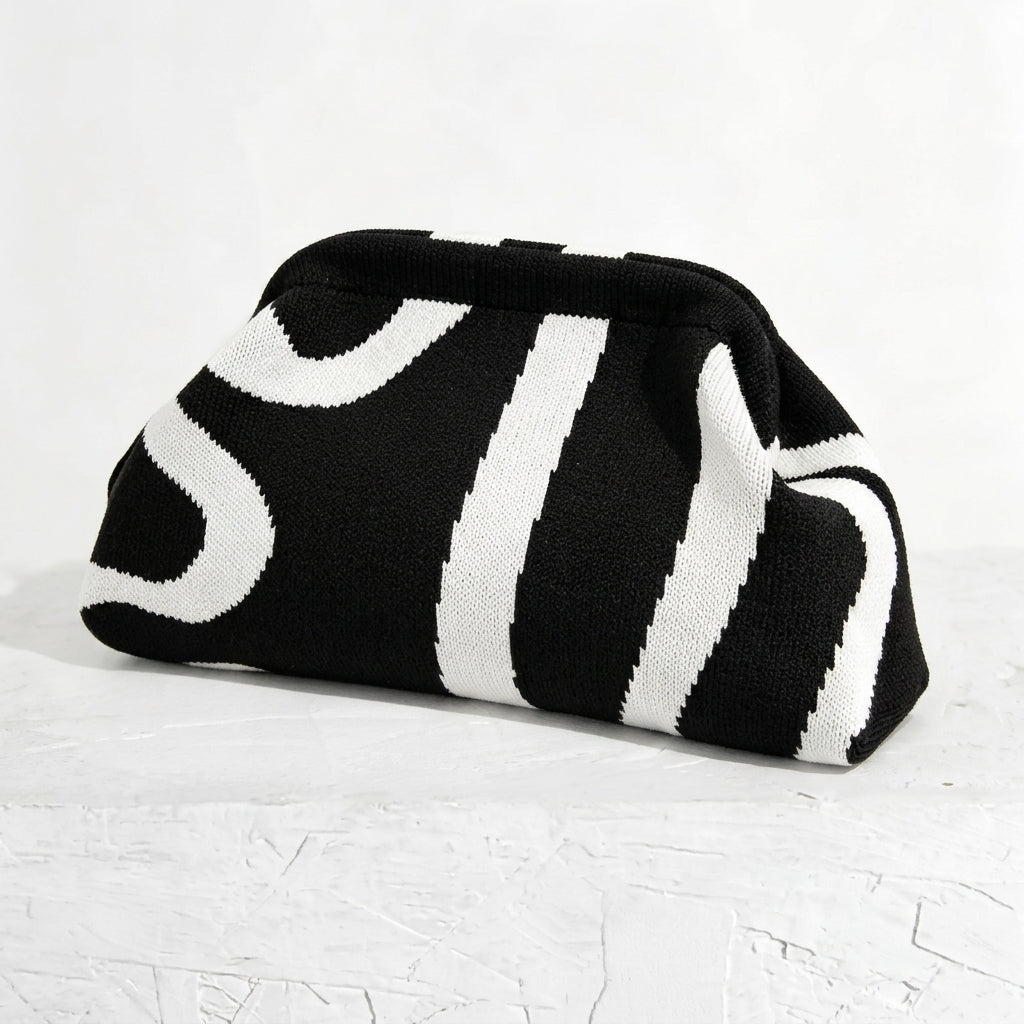 Woven Striped Pouch Clutch