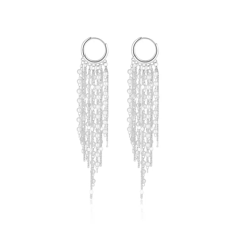 14k Tassel Chain Hoop Earrings