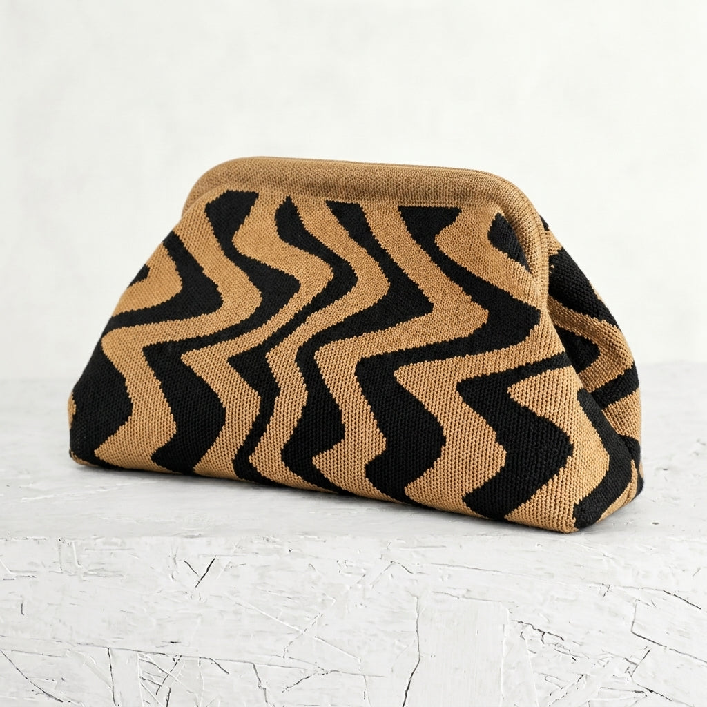 Woven Striped Pouch Clutch