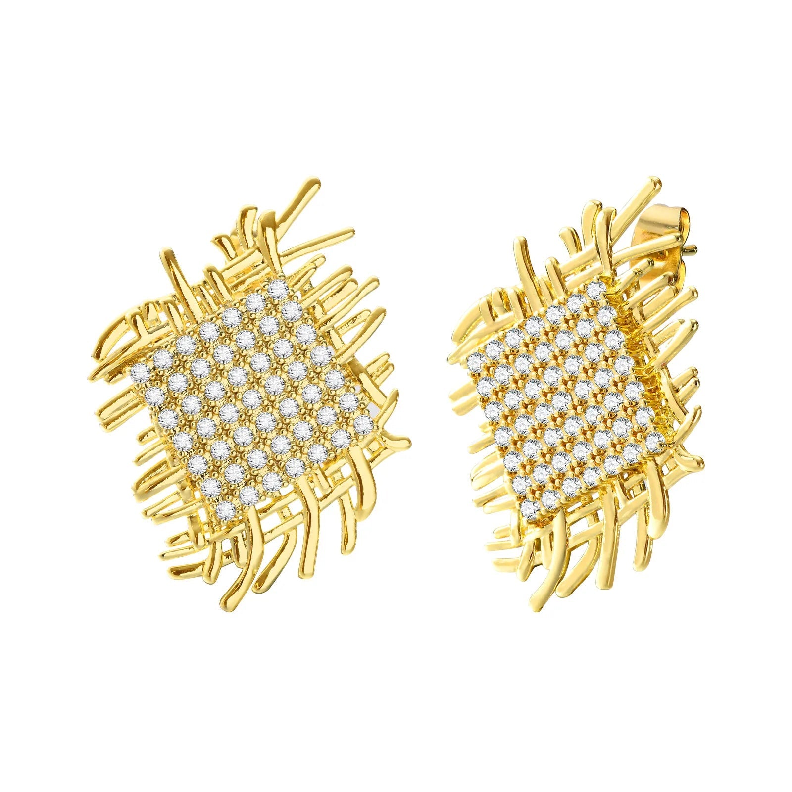 14k Braided Diamond Square Earrings - Veinci