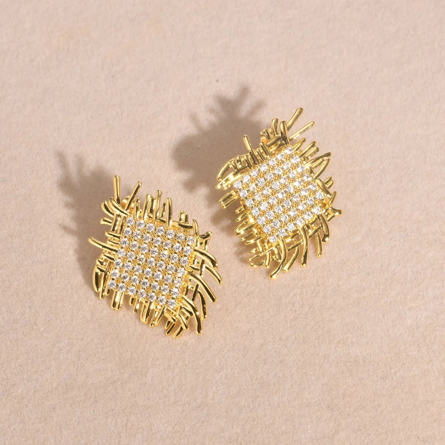 14k Braided Diamond Square Earrings - Veinci