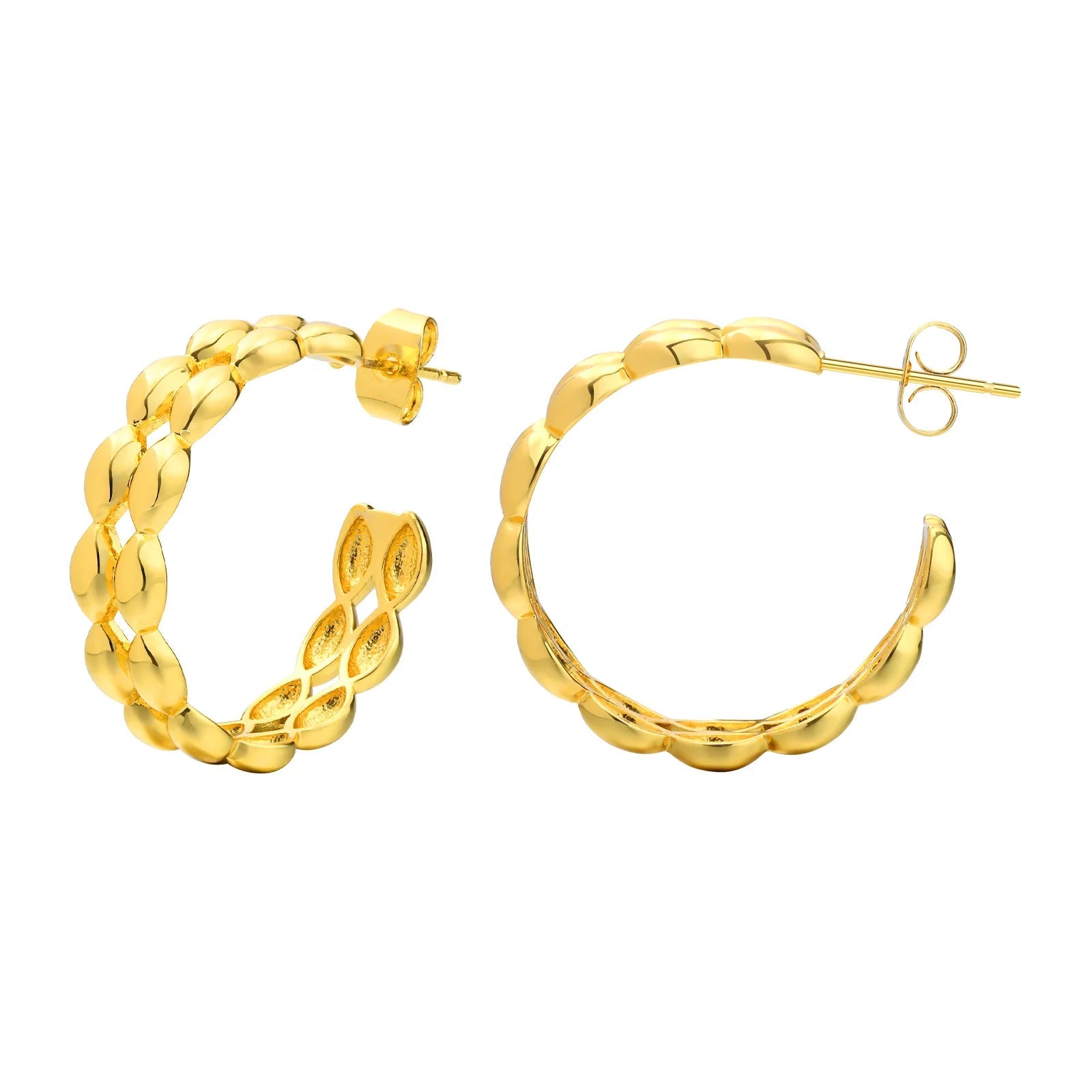 14k Dainty C Shaped Layered Hoop Earrings - Veinci