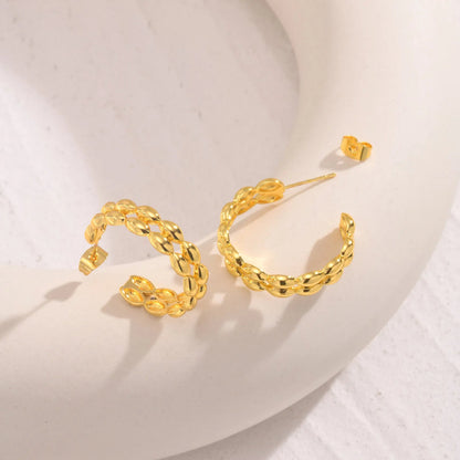 14k Dainty C Shaped Layered Hoop Earrings - Veinci