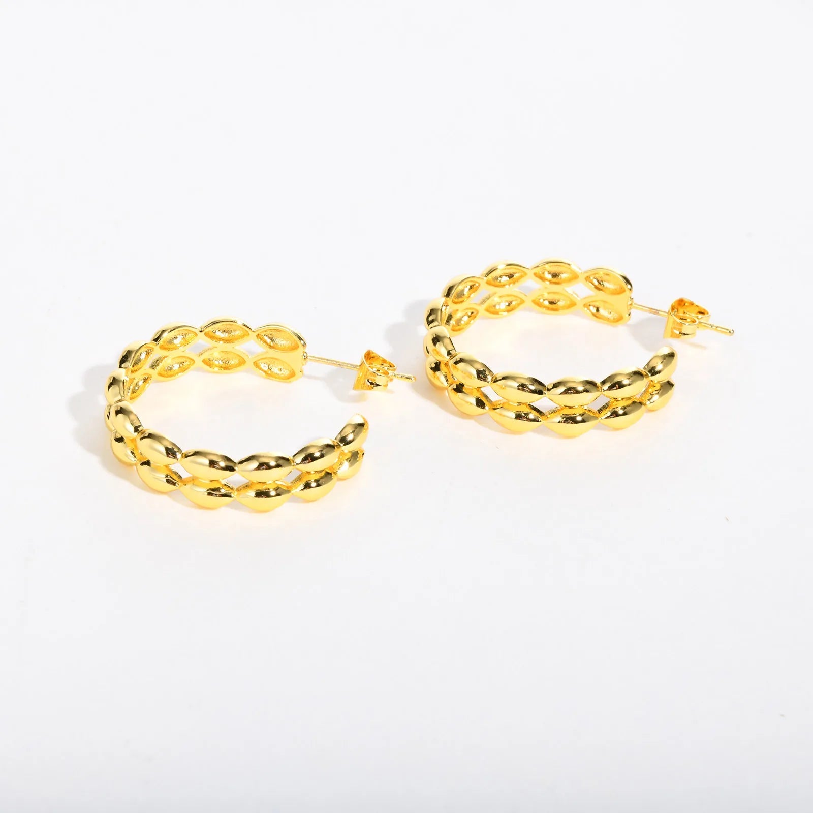 14k Dainty C Shaped Layered Hoop Earrings - Veinci