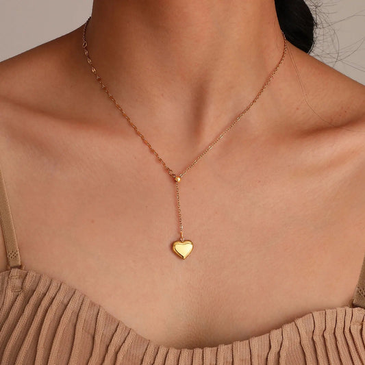 14k Dainty Feminine Heart Dangle Necklace - Veinci