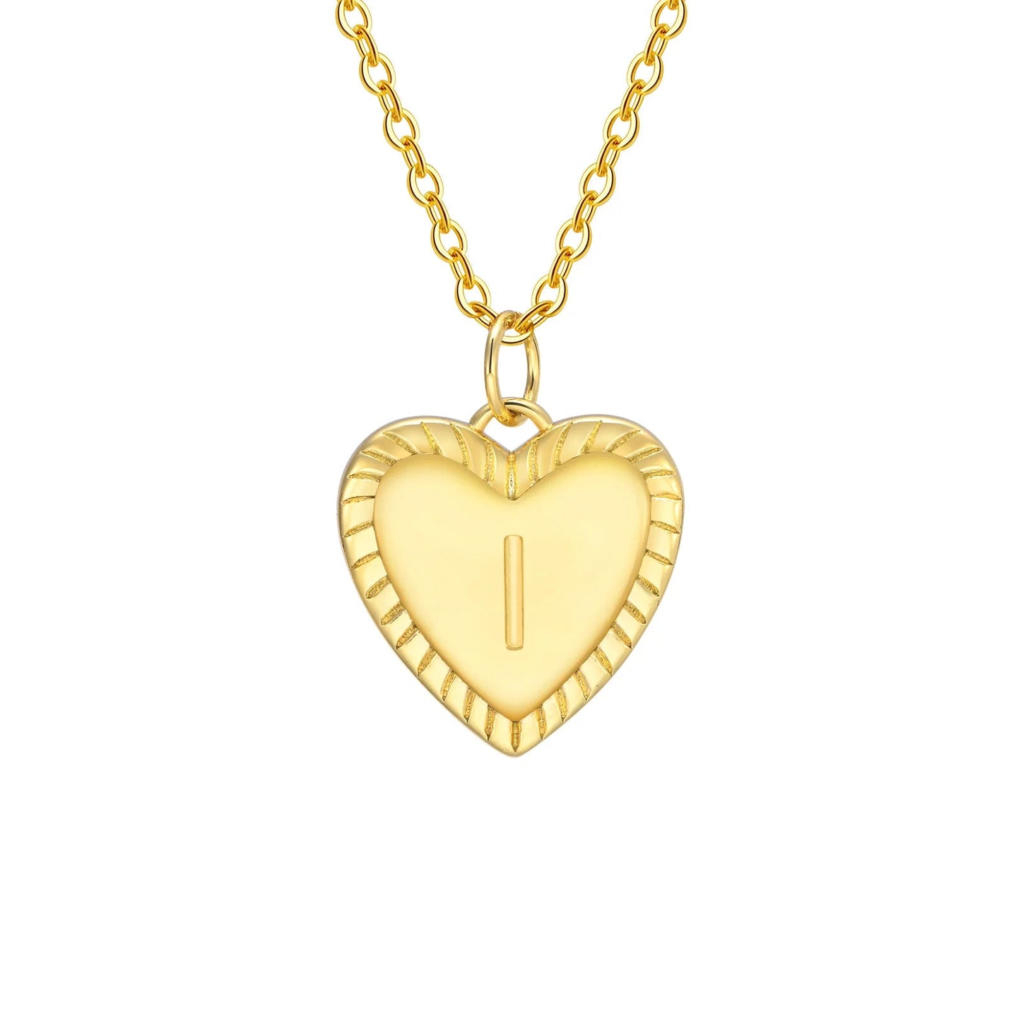 14k Dainty Heart Pendant Letter Initial Necklace - Veinci