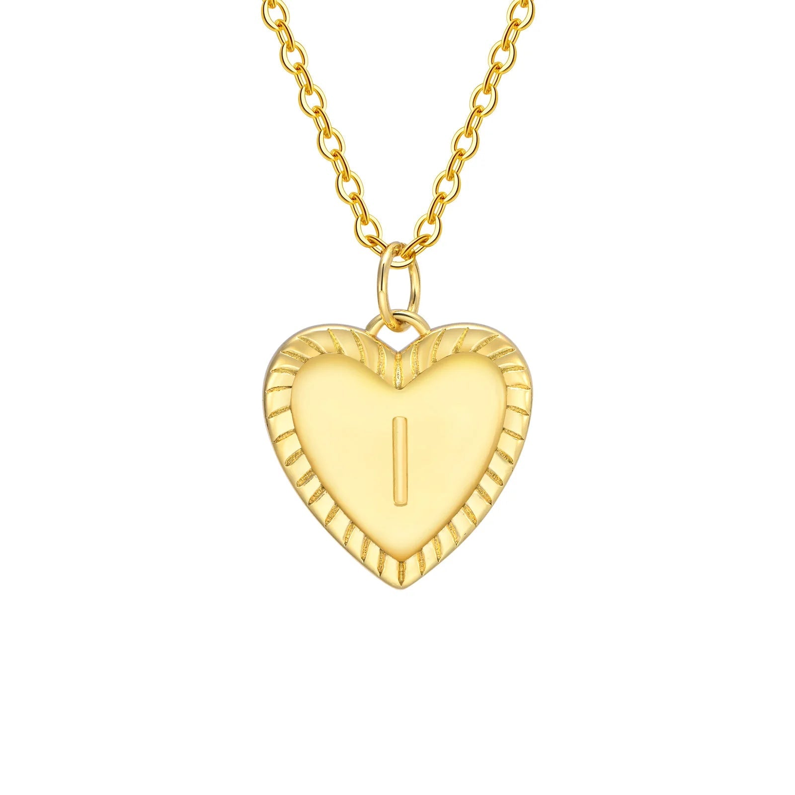 14k Dainty Heart Pendant Letter Initial Necklace - Veinci