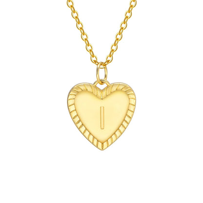 14k Dainty Heart Pendant Letter Initial Necklace - Veinci