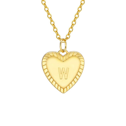 14k Dainty Heart Pendant Letter Initial Necklace - Veinci