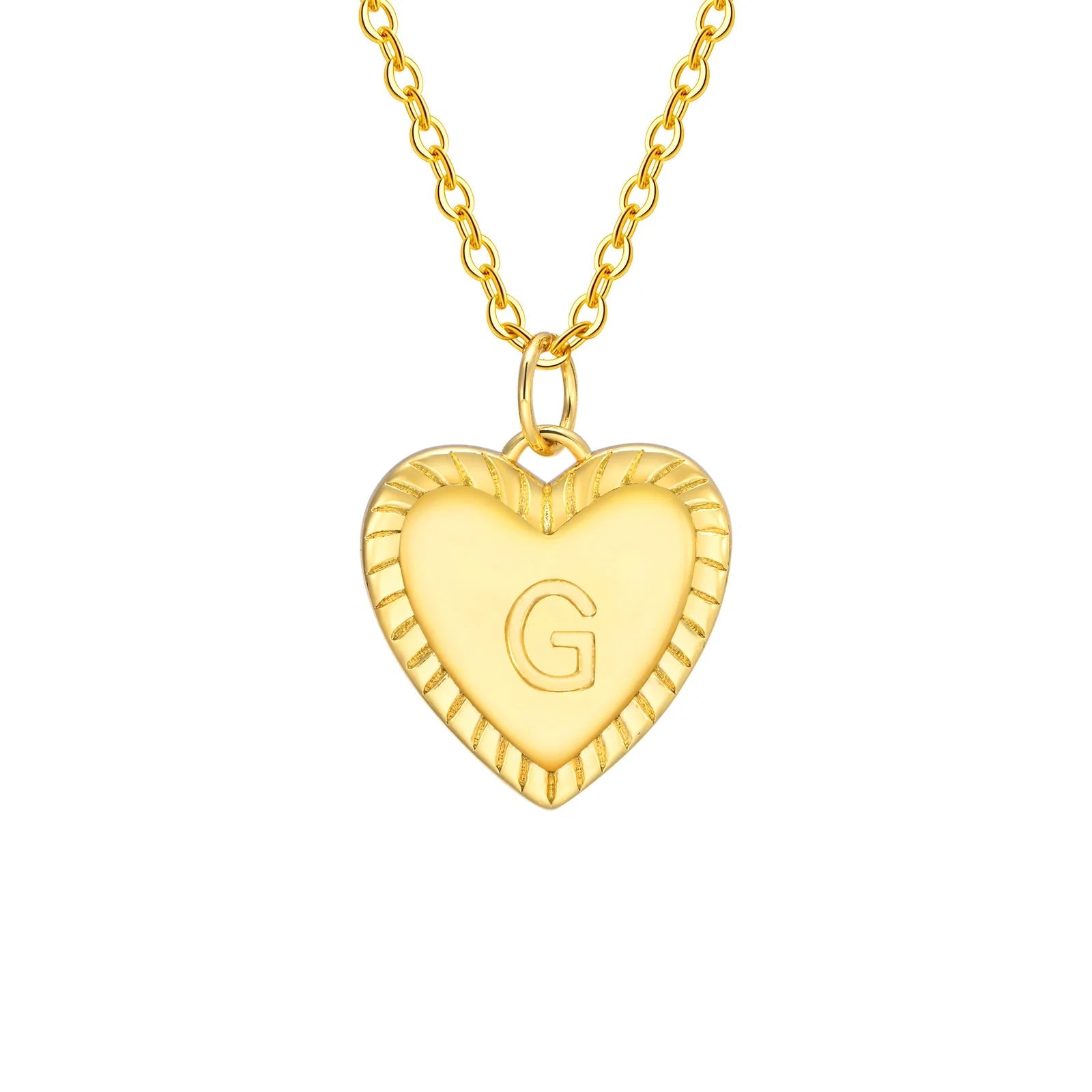 14k Dainty Heart Pendant Letter Initial Necklace - Veinci