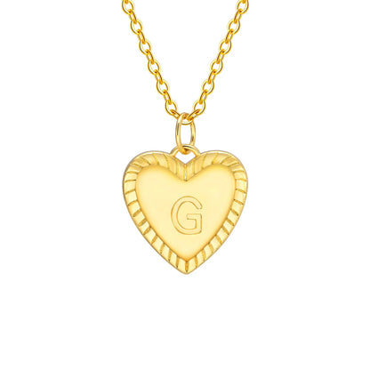 14k Dainty Heart Pendant Letter Initial Necklace - Veinci