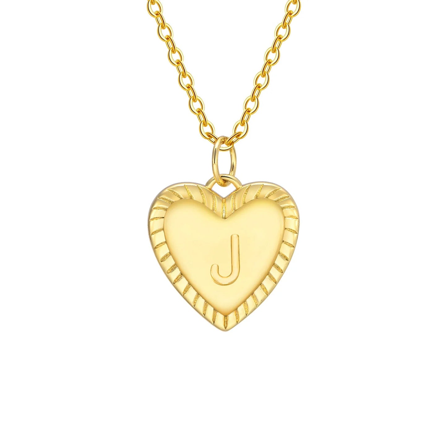 14k Dainty Heart Pendant Letter Initial Necklace - Veinci