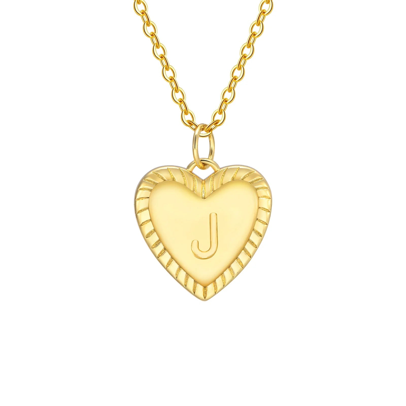 14k Dainty Heart Pendant Letter Initial Necklace - Veinci