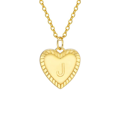 14k Dainty Heart Pendant Letter Initial Necklace - Veinci