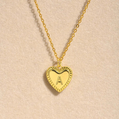 14k Dainty Heart Pendant Letter Initial Necklace - Veinci