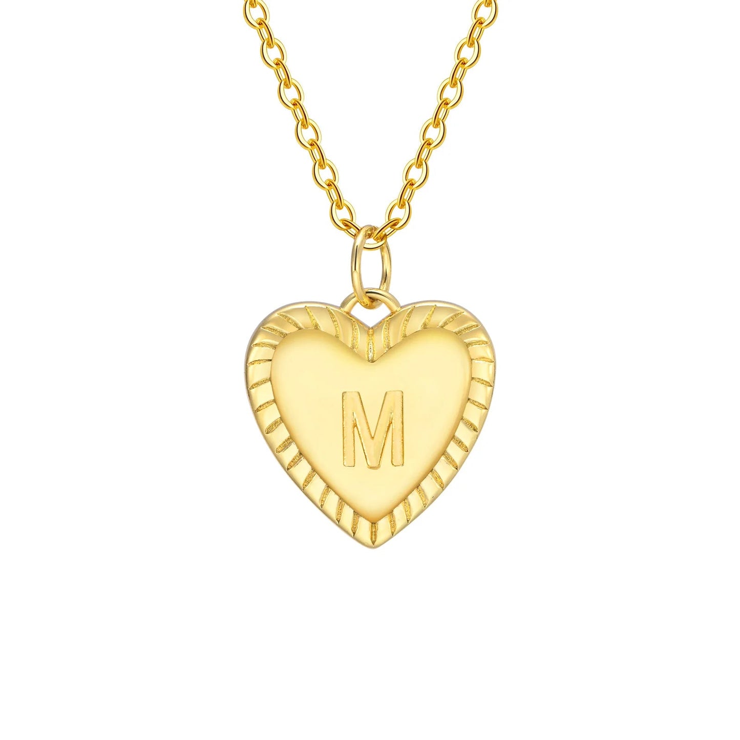 14k Dainty Heart Pendant Letter Initial Necklace - Veinci