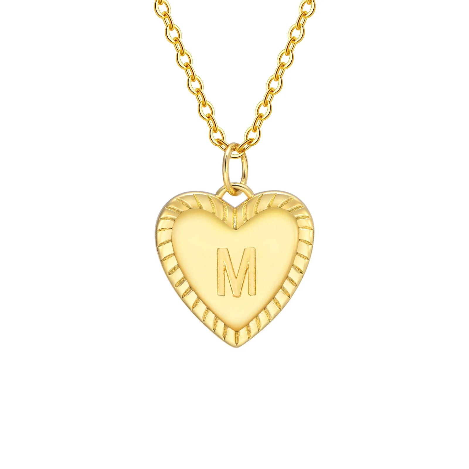 14k Dainty Heart Pendant Letter Initial Necklace - Veinci