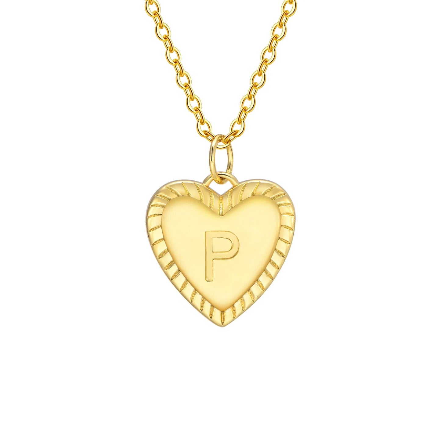 14k Dainty Heart Pendant Letter Initial Necklace - Veinci