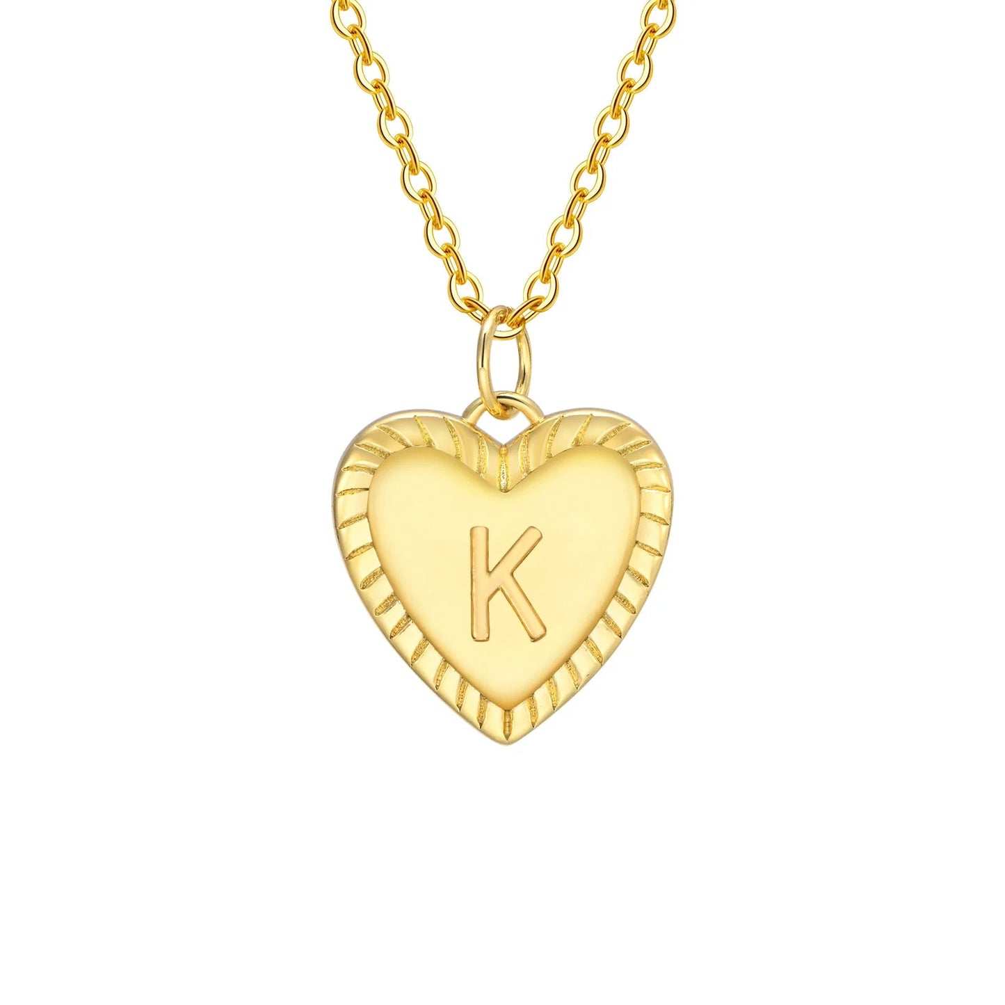 14k Dainty Heart Pendant Letter Initial Necklace - Veinci