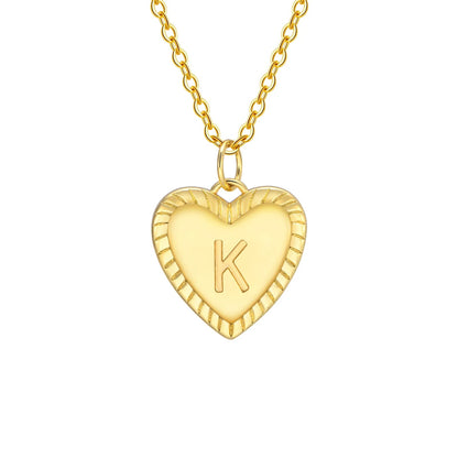 14k Dainty Heart Pendant Letter Initial Necklace - Veinci