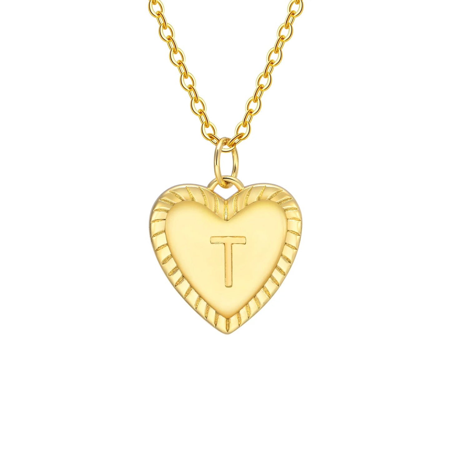 14k Dainty Heart Pendant Letter Initial Necklace - Veinci