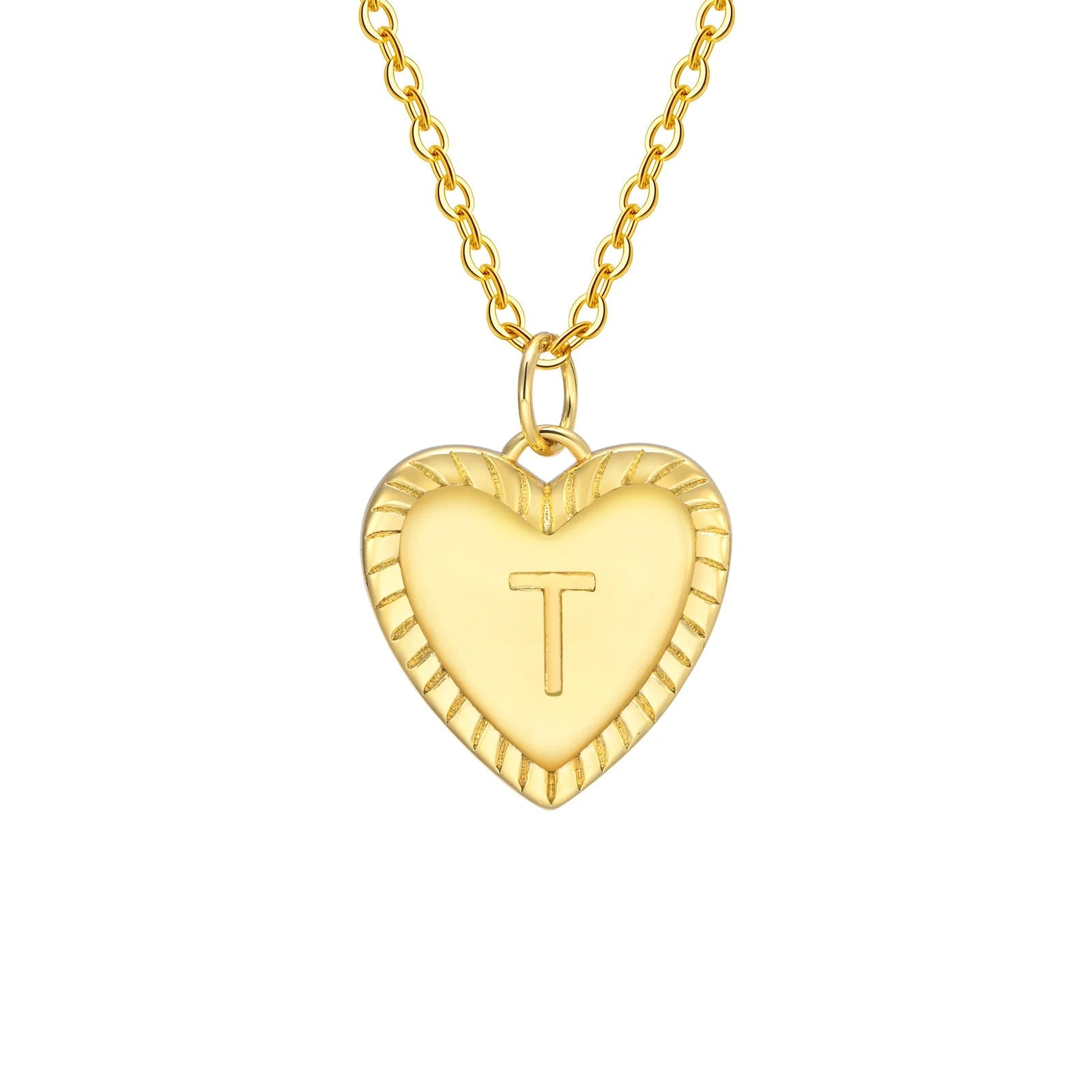 14k Dainty Heart Pendant Letter Initial Necklace - Veinci